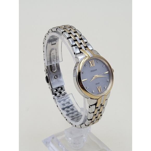 Pulsar Solar Womens Wristwatch Two Tone Silver Gold Stainless Steel AS01 672090 main image 10